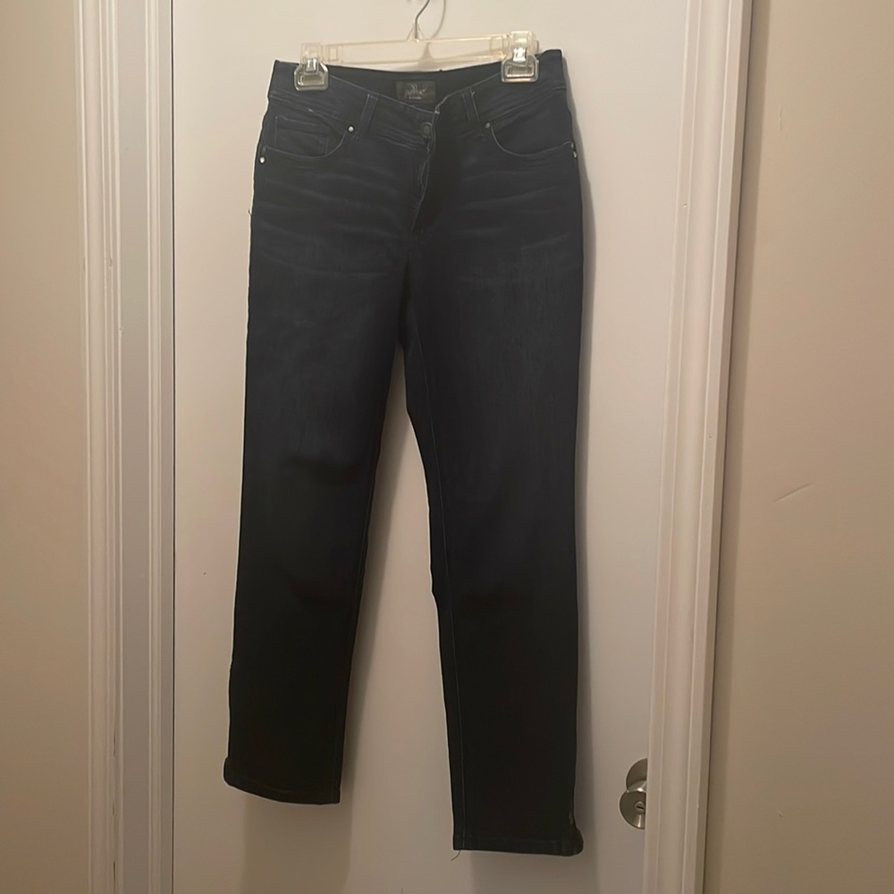 Chico’s dark blue, denim jeans, size 00, selling as I’ve outgrown.